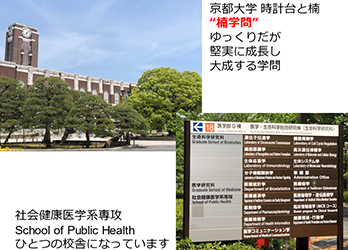写真　京都大学 時計台と”楠学問”　ゆっくりだが堅実に成長し大成する学問 / 社会健康医学系専攻 Shcool of Public Health ひとつの校舎になっています